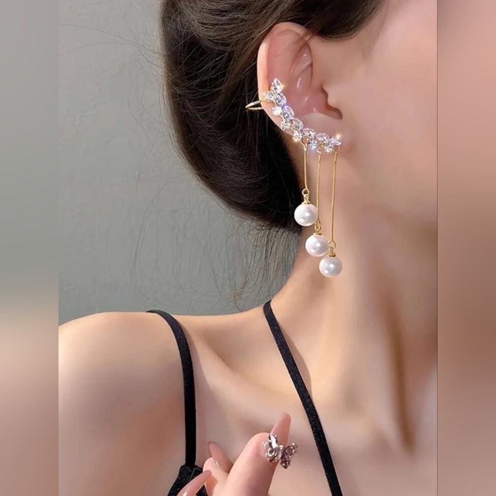 Rhinestone and Faux pearl cuff and drop earrings/ cuff earrings/ drop earrings/